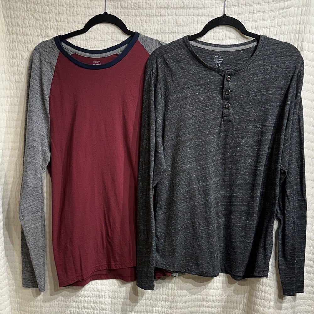 Old Navy Men's Long Sleeve Tee Maroon and Heather Gray (Bundle of 2) Size Large